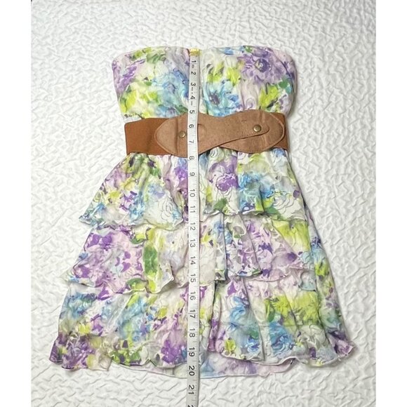 Almost Famous Floral Strapless Dress With Belt Size 8 - Picture 2 of 4